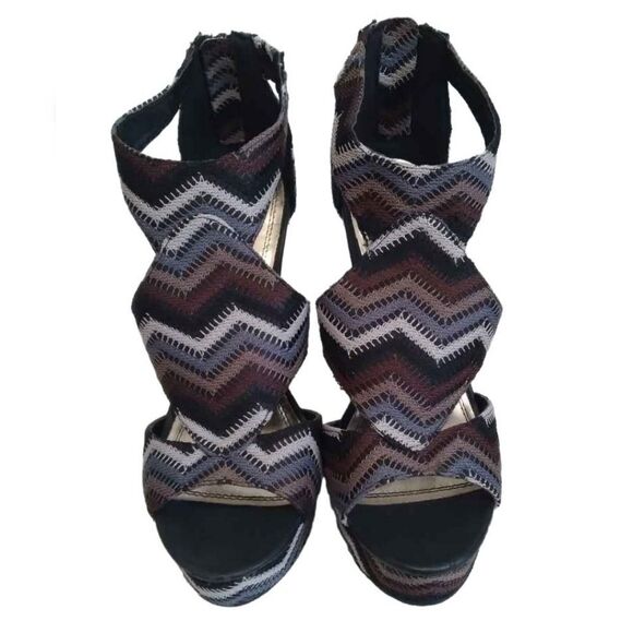 Anne Michelle Brown & Blue Chevron Socialite Stiletto Heel Pumps Women's US 8.5 - Picture 3 of 15